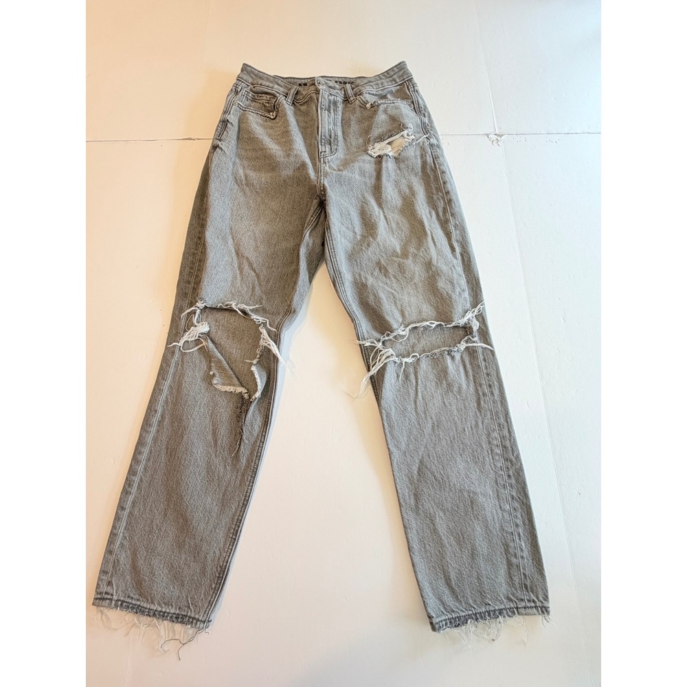 American Eagle Grey Distressed High Rise Straight Leg Jeans Women Size 8 Regular
